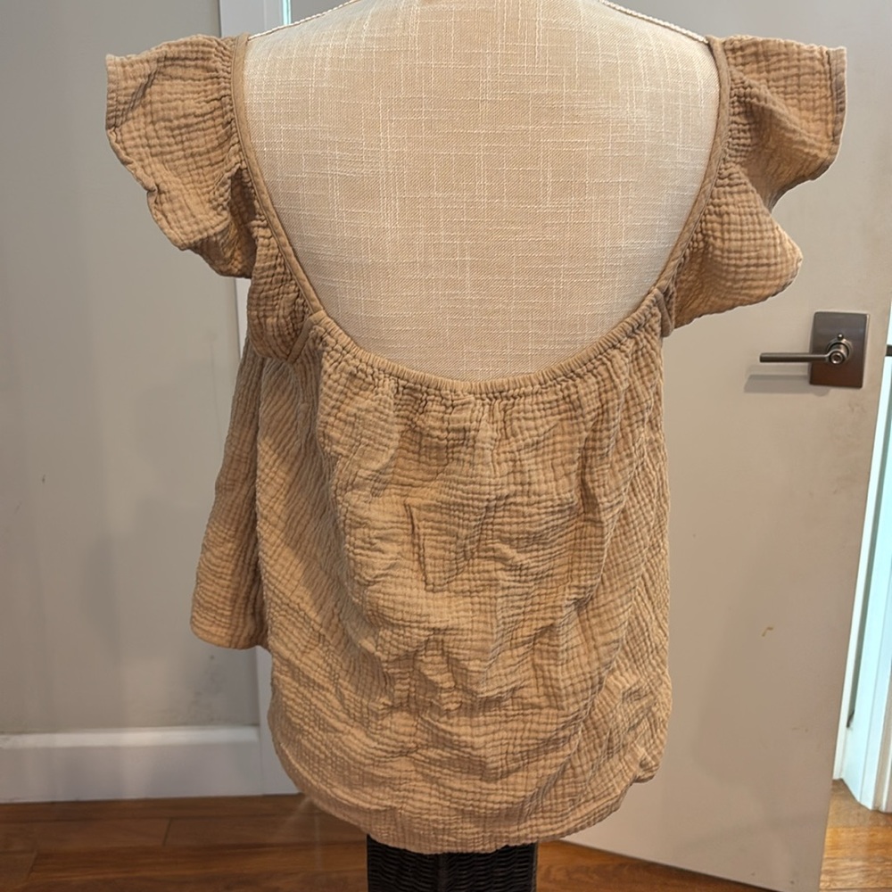 Ann Taylor Double Gauze Ruffle Sleeve Square Neck Top in Sand/Beige — Size XL - Picture 2 of 4